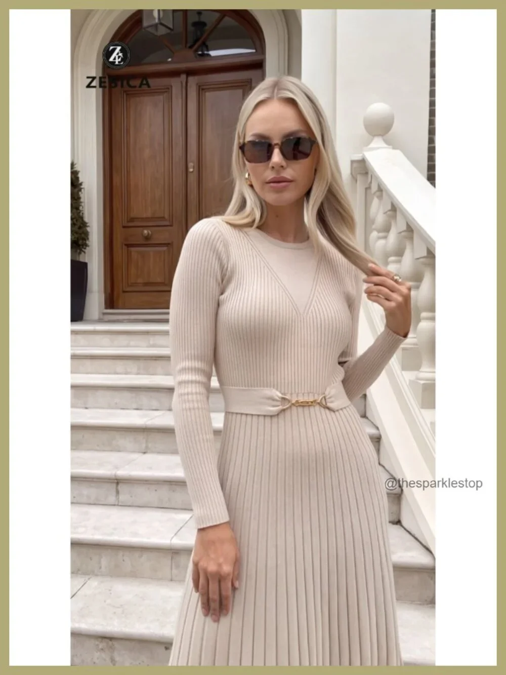 Long Sleeve Pleated Midi Sweater Dress with Removable Belt